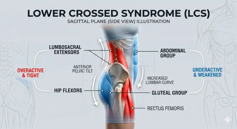 Saggital Plane - showing underactive gluteal and abdominas, and tight back and hip